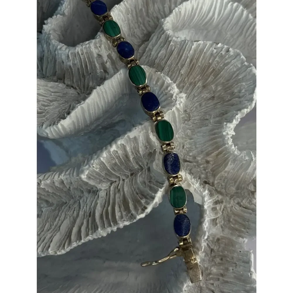 925 Sterling Silver Malachite & Sodalite Bracelet Length 7